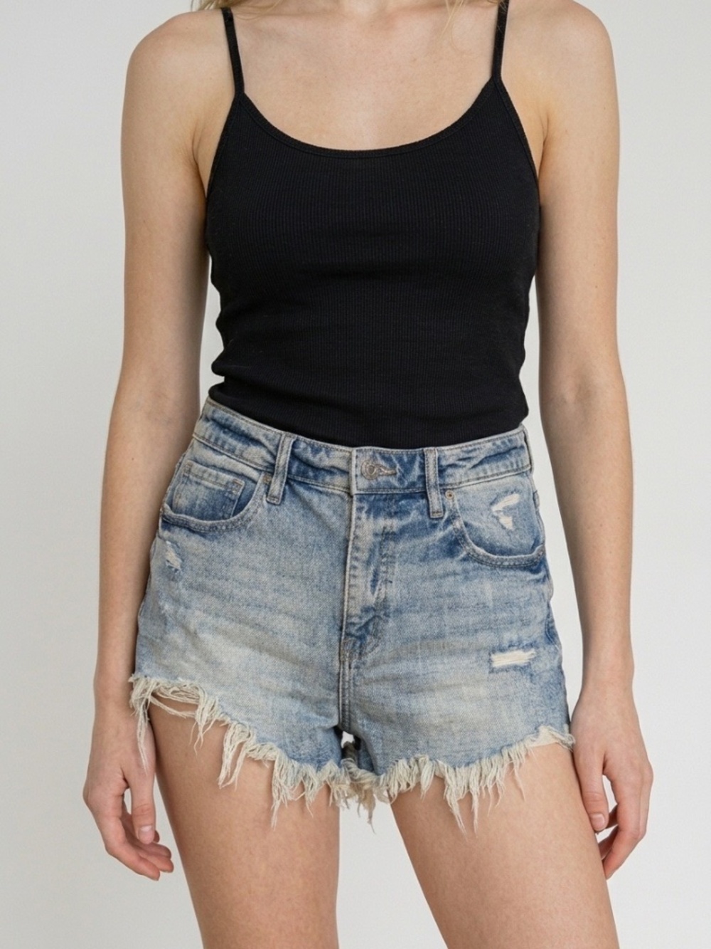 Distressed Blue Jean Shorts by Eunina.